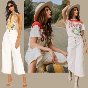 We The Free Colette Wide Leg Jeans High Rise Button Fly Ivory Relaxed Fit 31